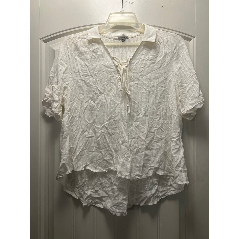 NWT Ecote Women’s Short  V-Neck Crisscross Tie Front Sleeve Top‎ Size M White